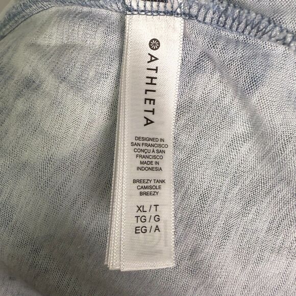 Athleta Breezy Tank Size XL Blue White Watercolor, Side Slits, Workout, Relaxing - Picture 10 of 13